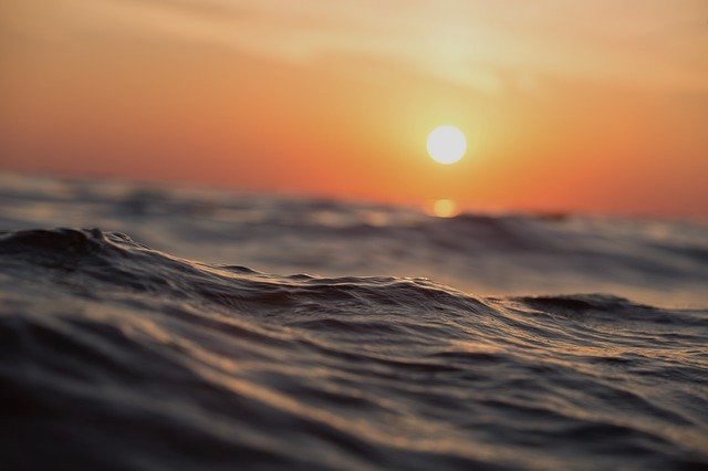 Ocean swells with sunset